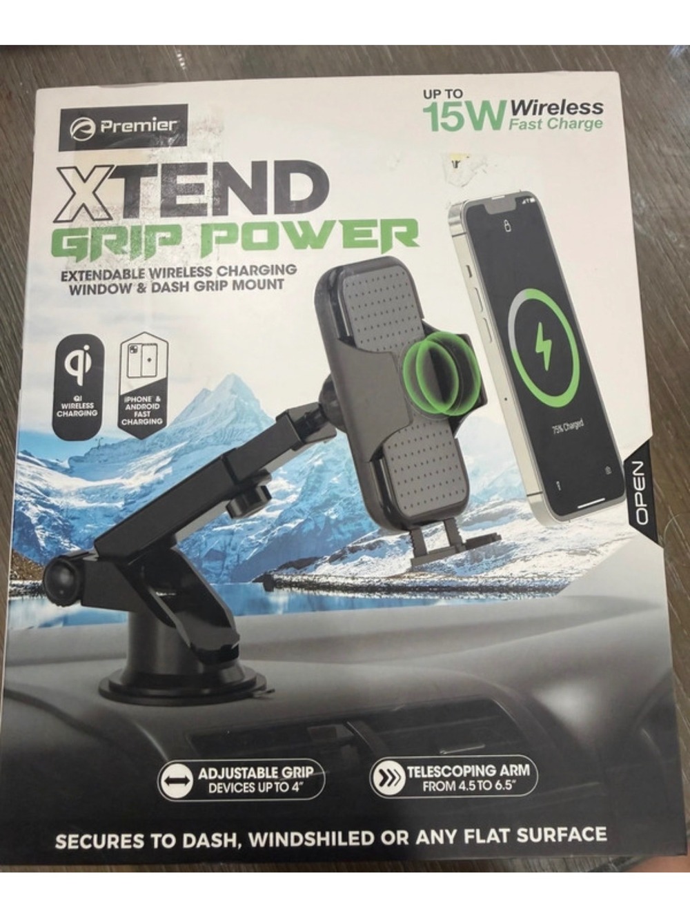 Premier XTEND GRIP POWER Extendable Wireless Charging Window & Dash Grip Mount